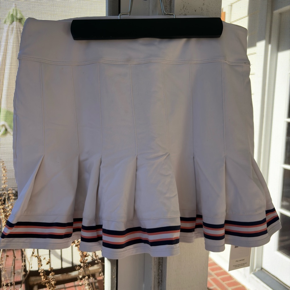 Southern Tide White Pleated Skirt with Striped Hem